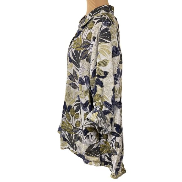 Tahari Top Blouse 100% Linen Tunic Blouse Top Size 2X Green Navy - Picture 2 of 6